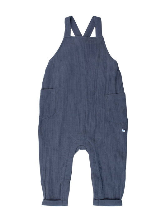 Baby Boys Steel Blue Cotton Gauze Overall Jumpsuit