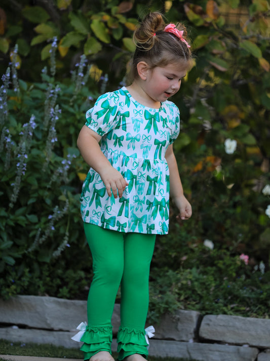 St. Patrick's Day Bow Top and Ruffled Leggings Girls Set