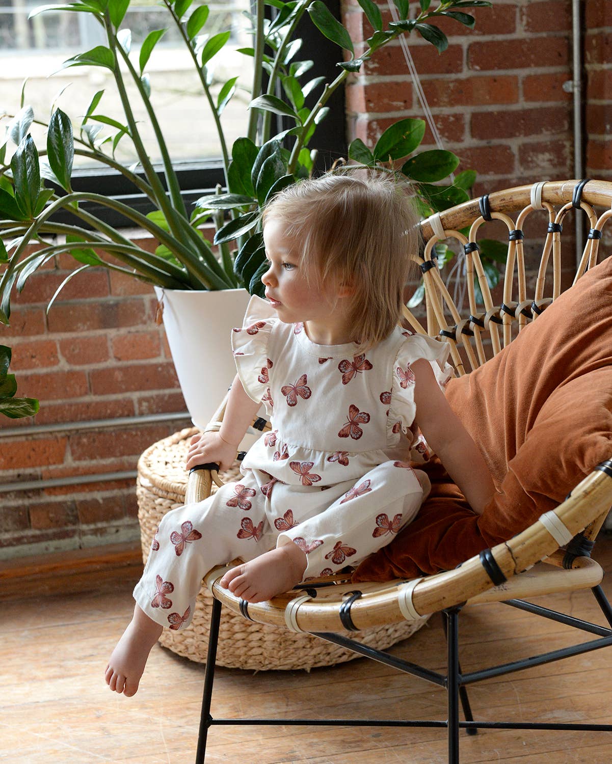 Baby Spring Flutter Long Romper- Butterflies