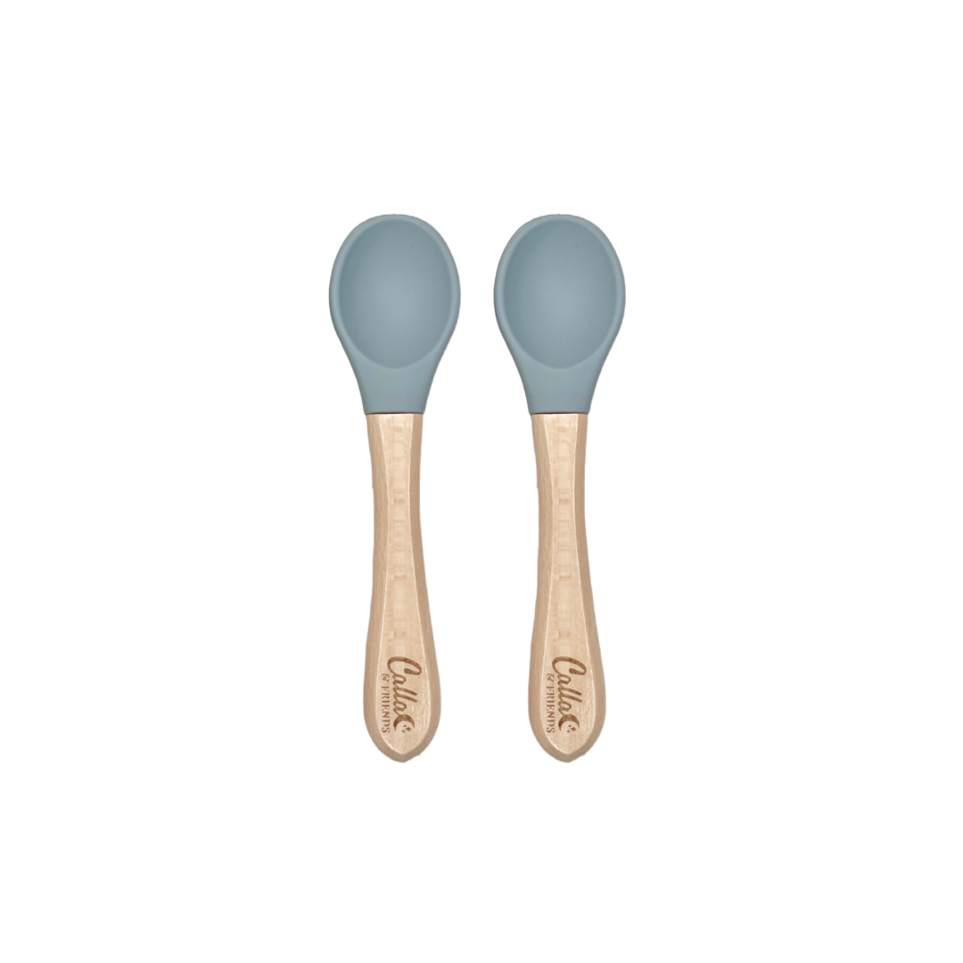 Silicone & Beechwood Toddler Spoons Set: Petal Pink