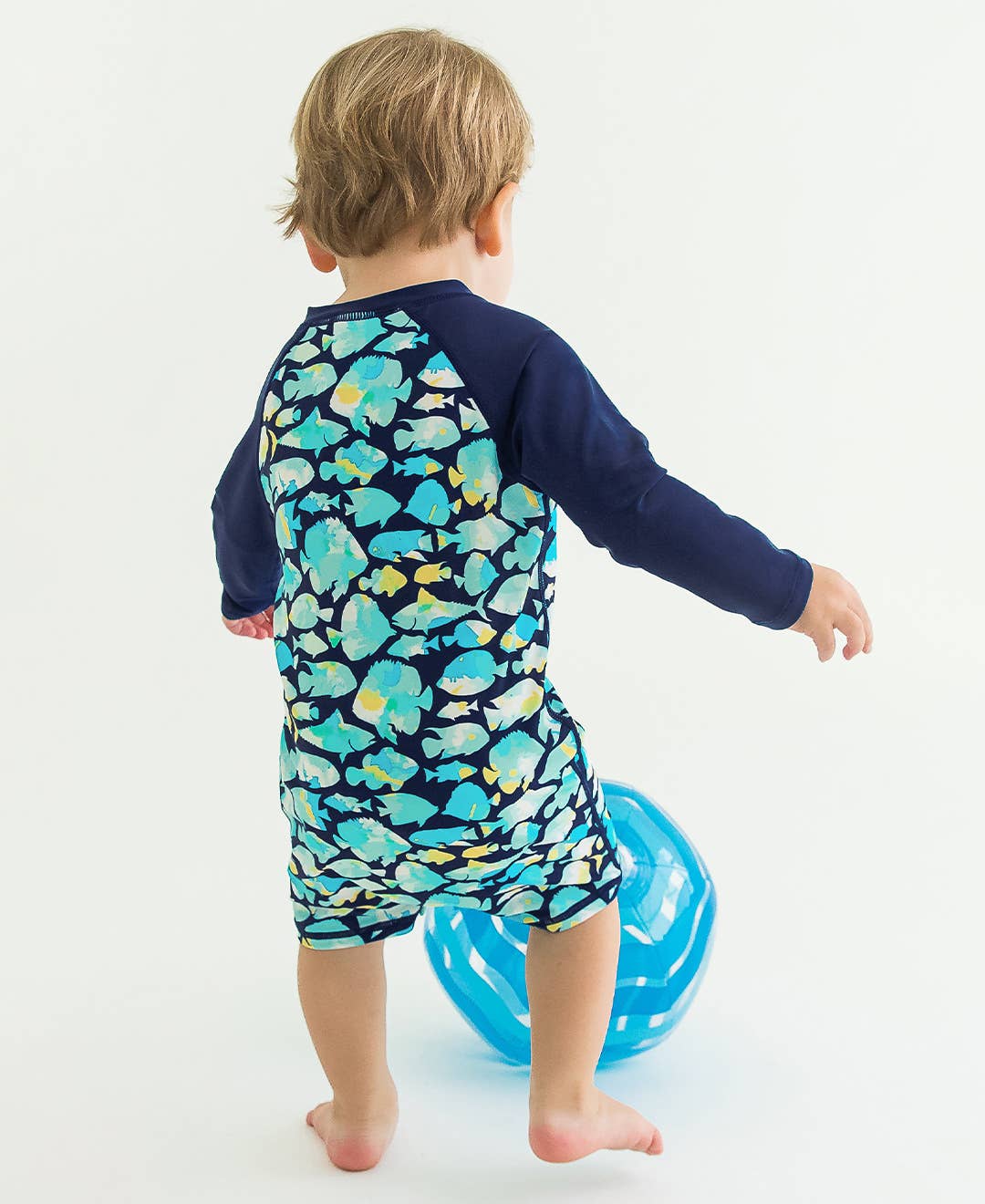 Baby Boys Fish Friends Long Sleeve One Piece Rash Guard Swimsuit