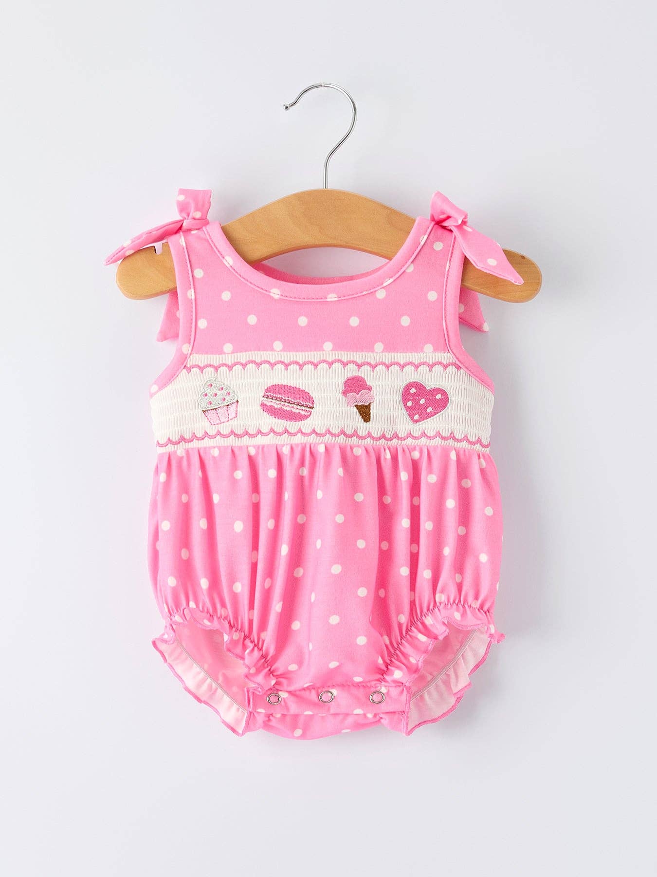 Summer Dessert Smocked Embroidered Pink Baby Girl Romper