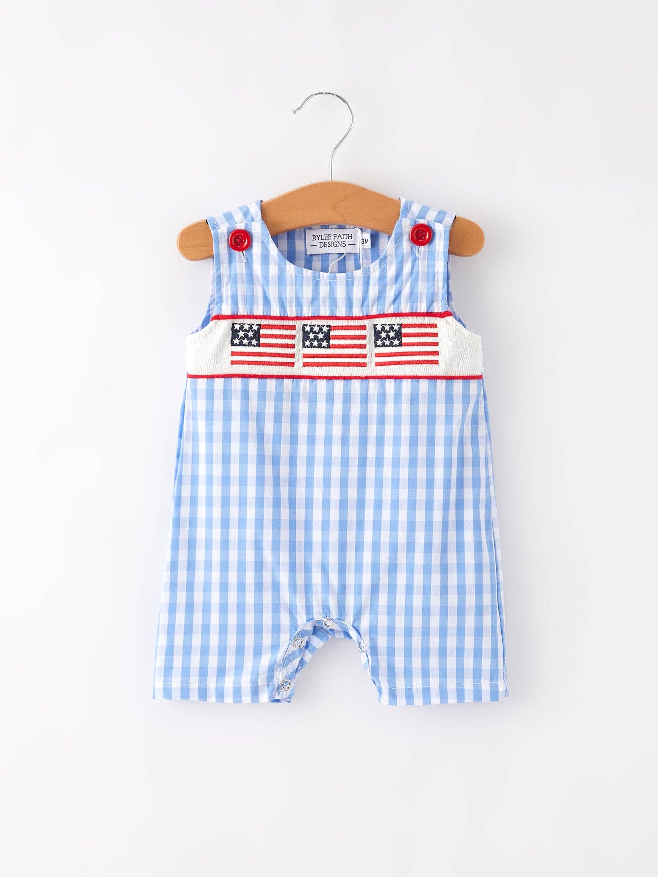 4th of july Flag Embroidery Smocked Boys Romper