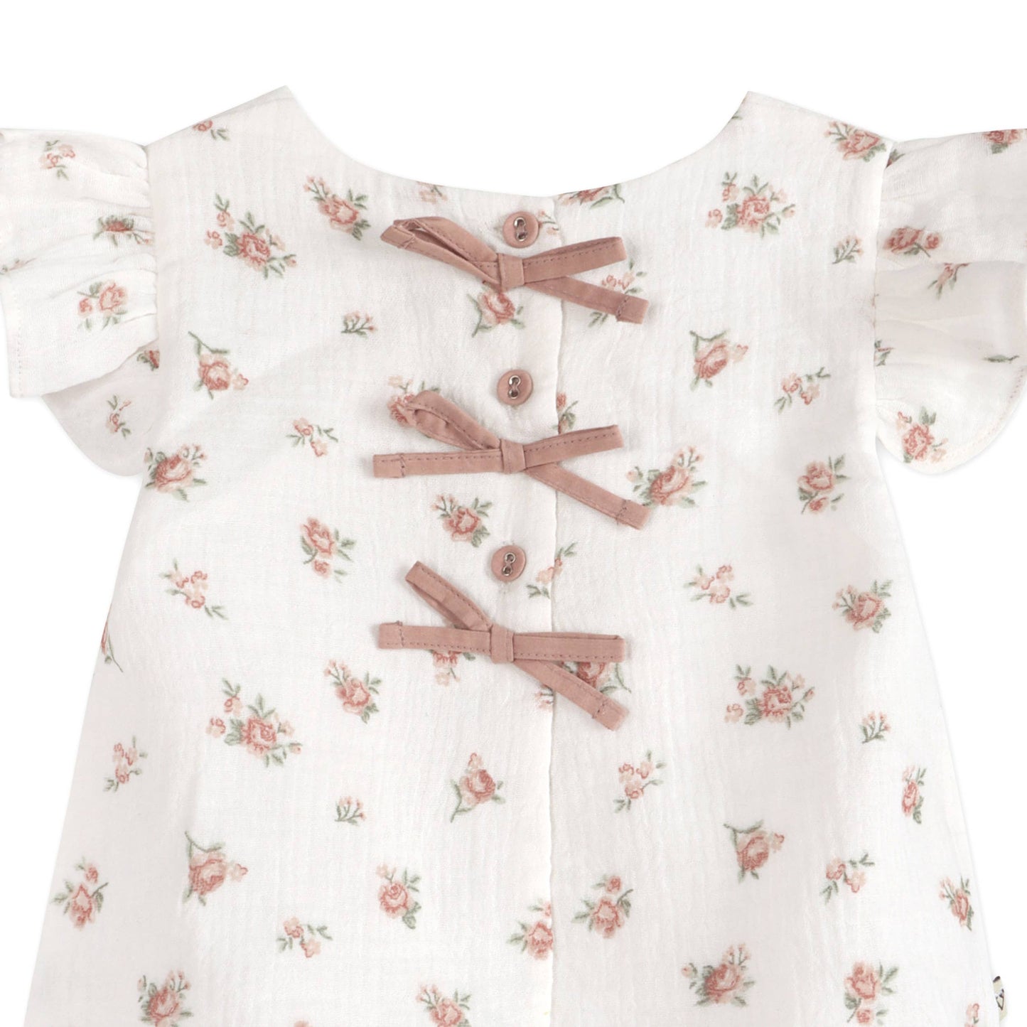 Tea Rose Floral Ruffle Sleeve Baby Top + Bloomer (Organic)