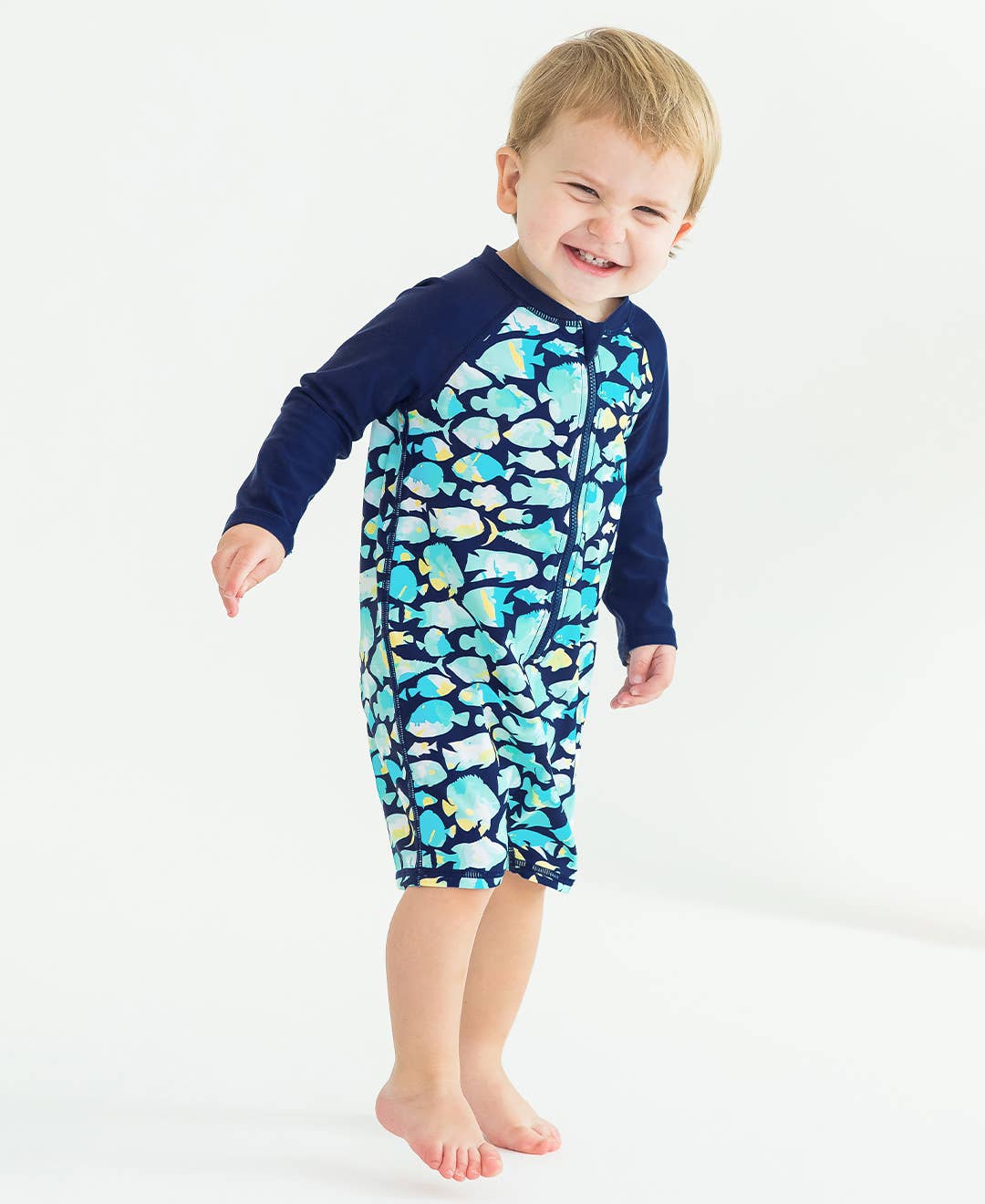 Baby Boys Fish Friends Long Sleeve One Piece Rash Guard Swimsuit
