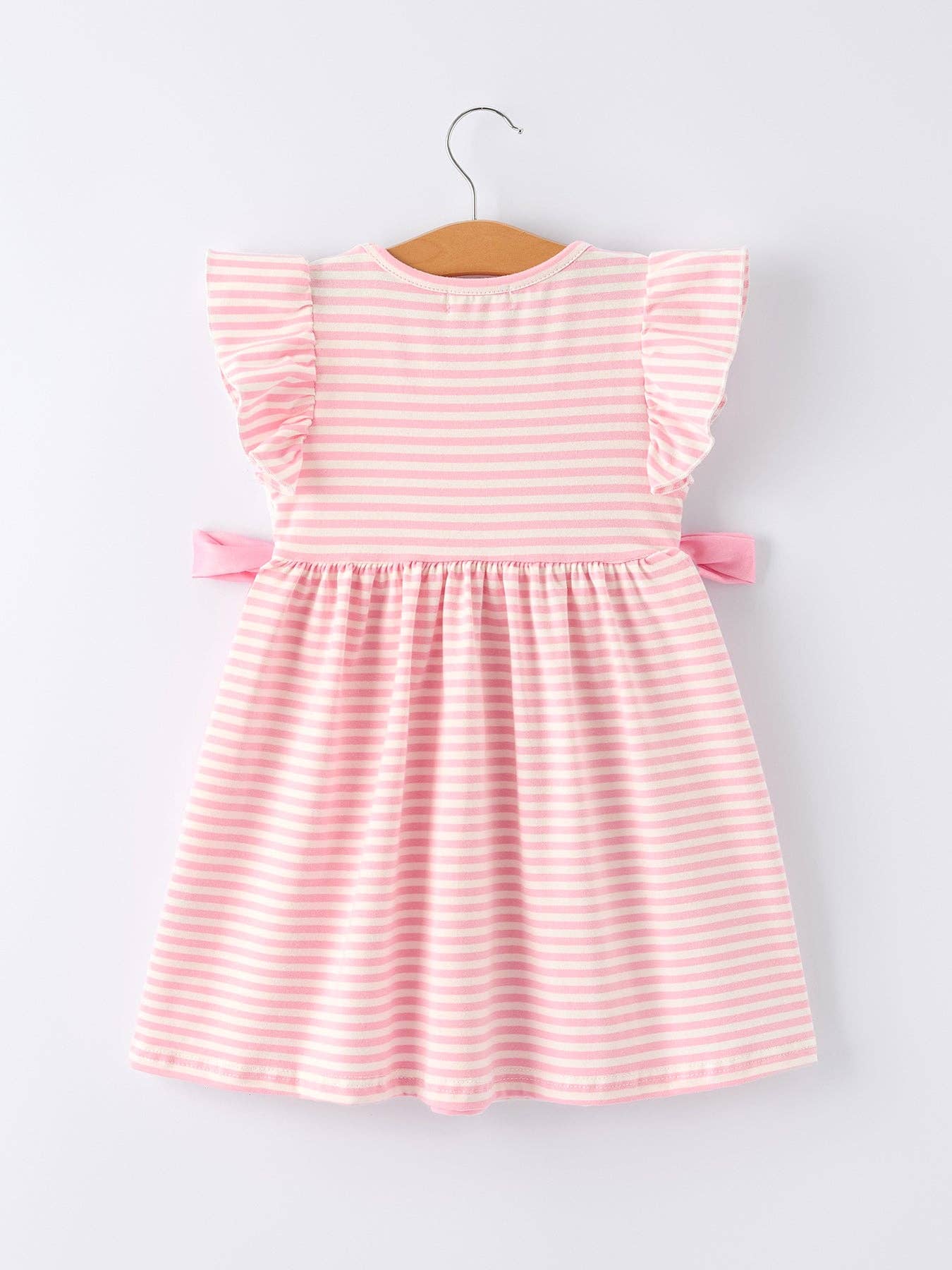 Stripe Girls Dress Bow Smocked Ruffle Sleeve