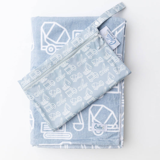 The Kenzie Beach Towel - Trucks & Diggers: Powder Blue