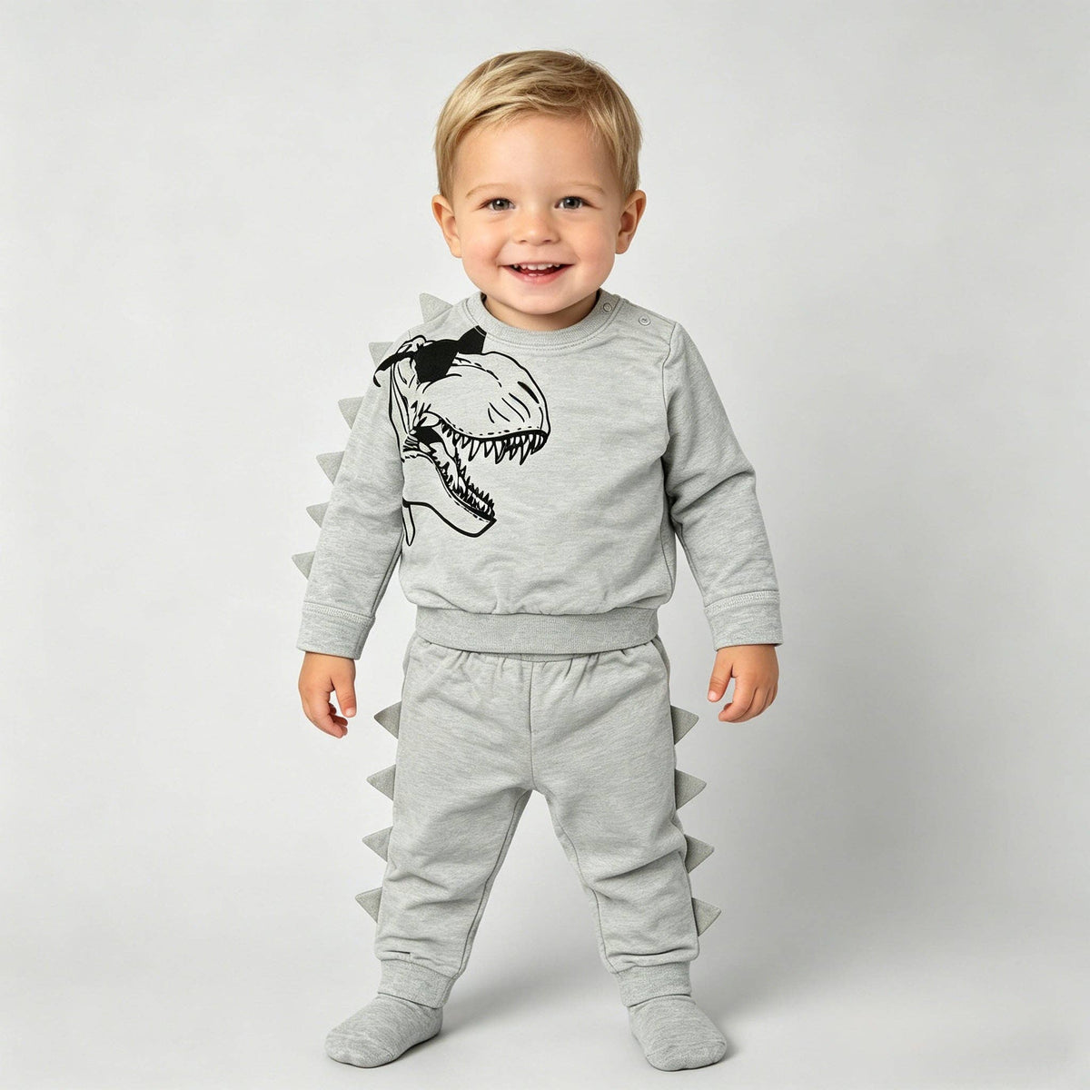 Kapital K Baby Boys Gray 3D Dinosaur Sweatshirt & Joggers Set