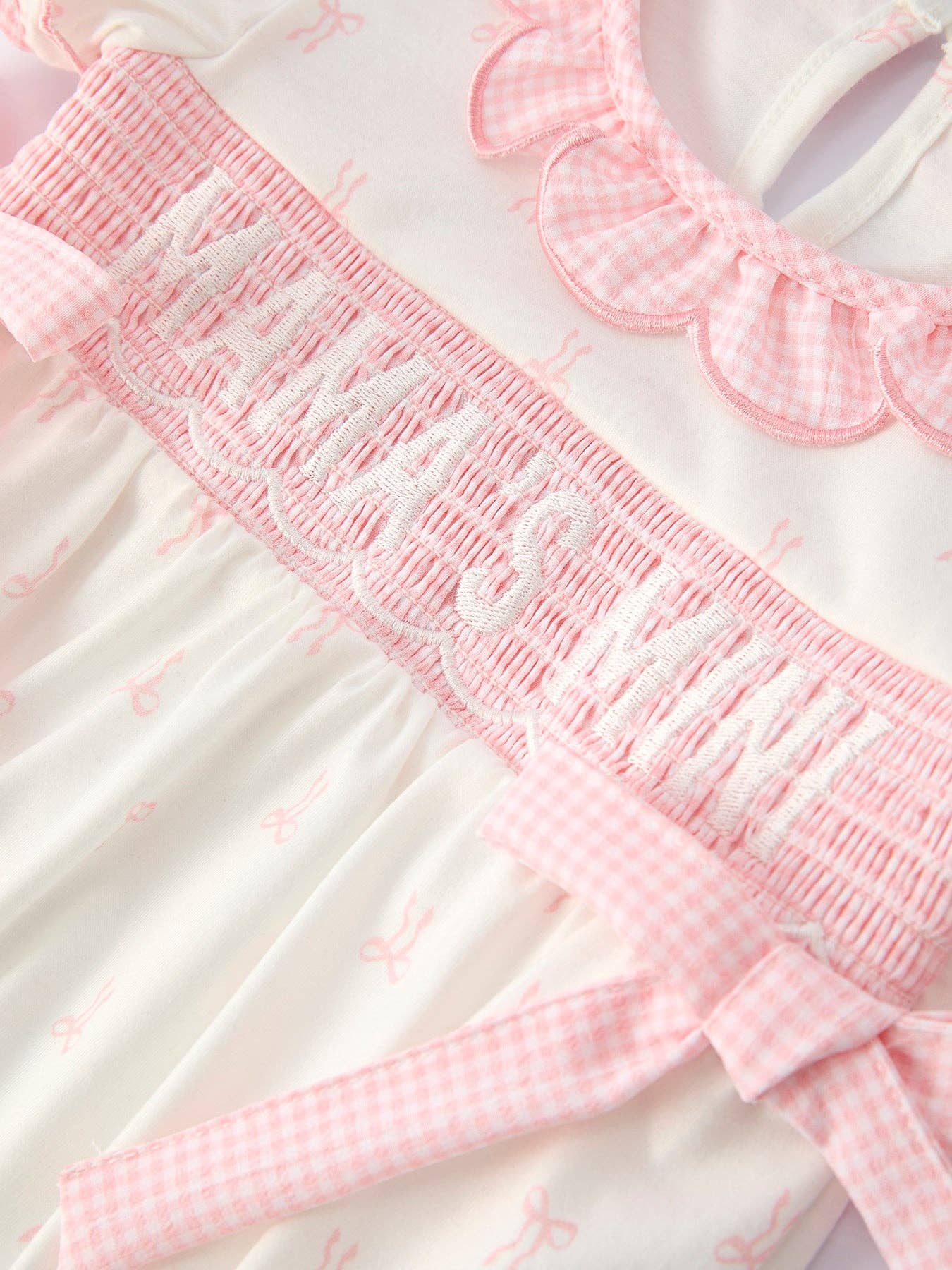 “MAMA'S MINI” Smocked Bow Ruffle Romper