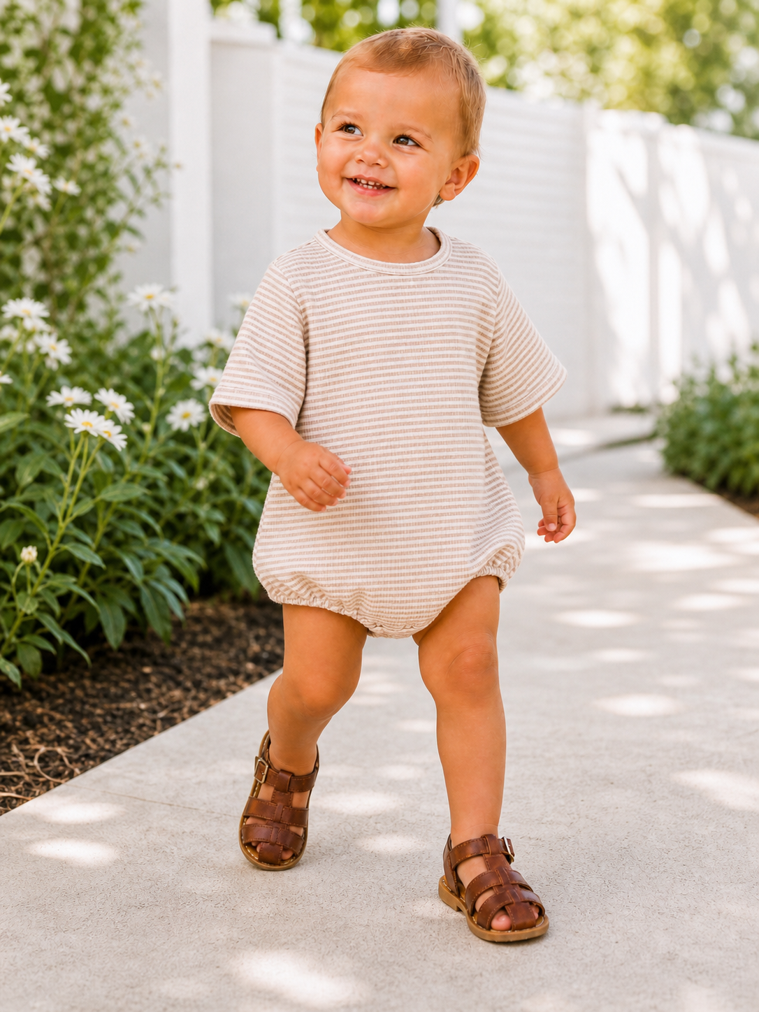 Tan Stripe / Ribbed T-Shirt Bubble