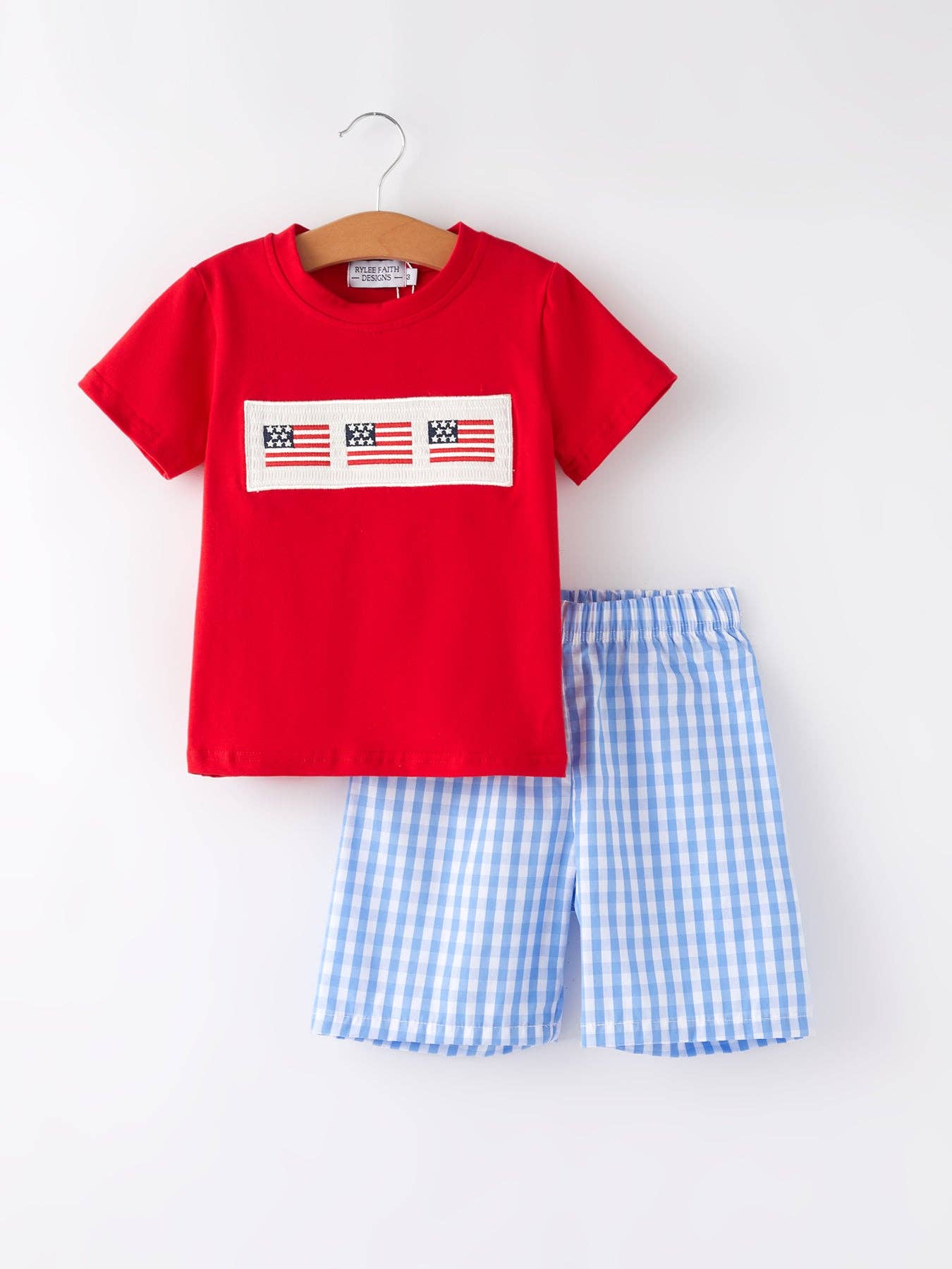 4th of july Flag Embroidery Smocked Boys Set