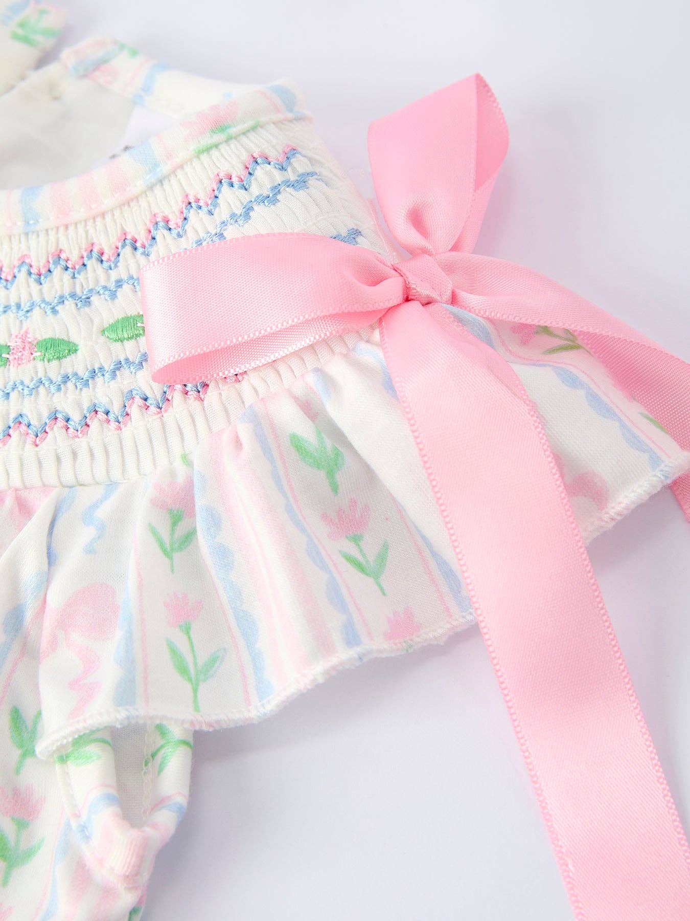 Girl Bow Stripe Smocked Baby Girls Bloomer Set