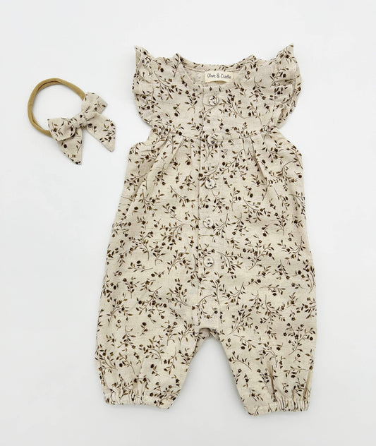 Wheat Floral Jennifer Romper + Bow