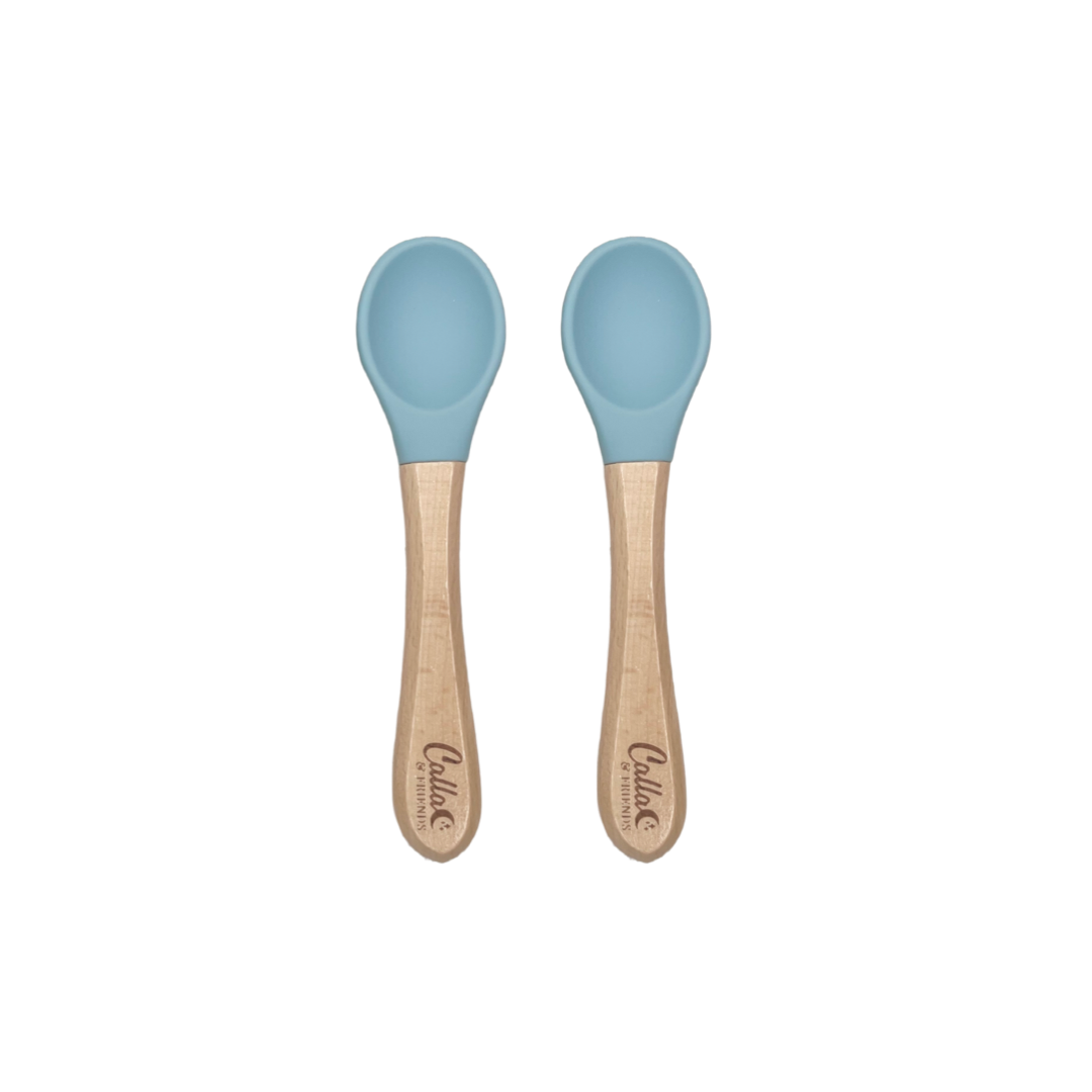 Silicone & Beechwood Toddler Spoons Set: Petal Pink