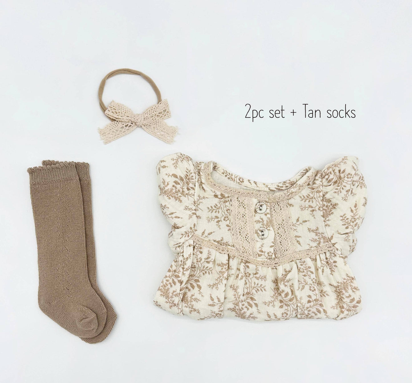 Elodie Short Sleeve Romper Set: 2pc Set (romper+Bow)