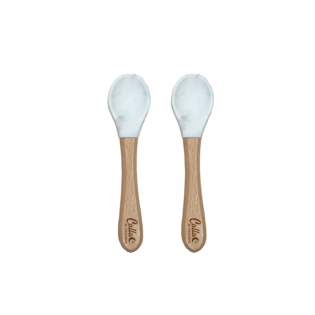 Silicone & Beechwood Toddler Spoons Set: Petal Pink