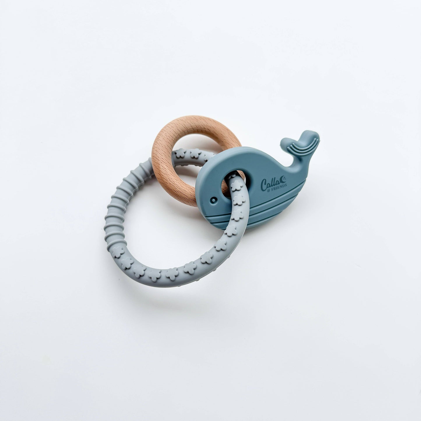Whale Silicone & Beechwood Teether: Slate Blue