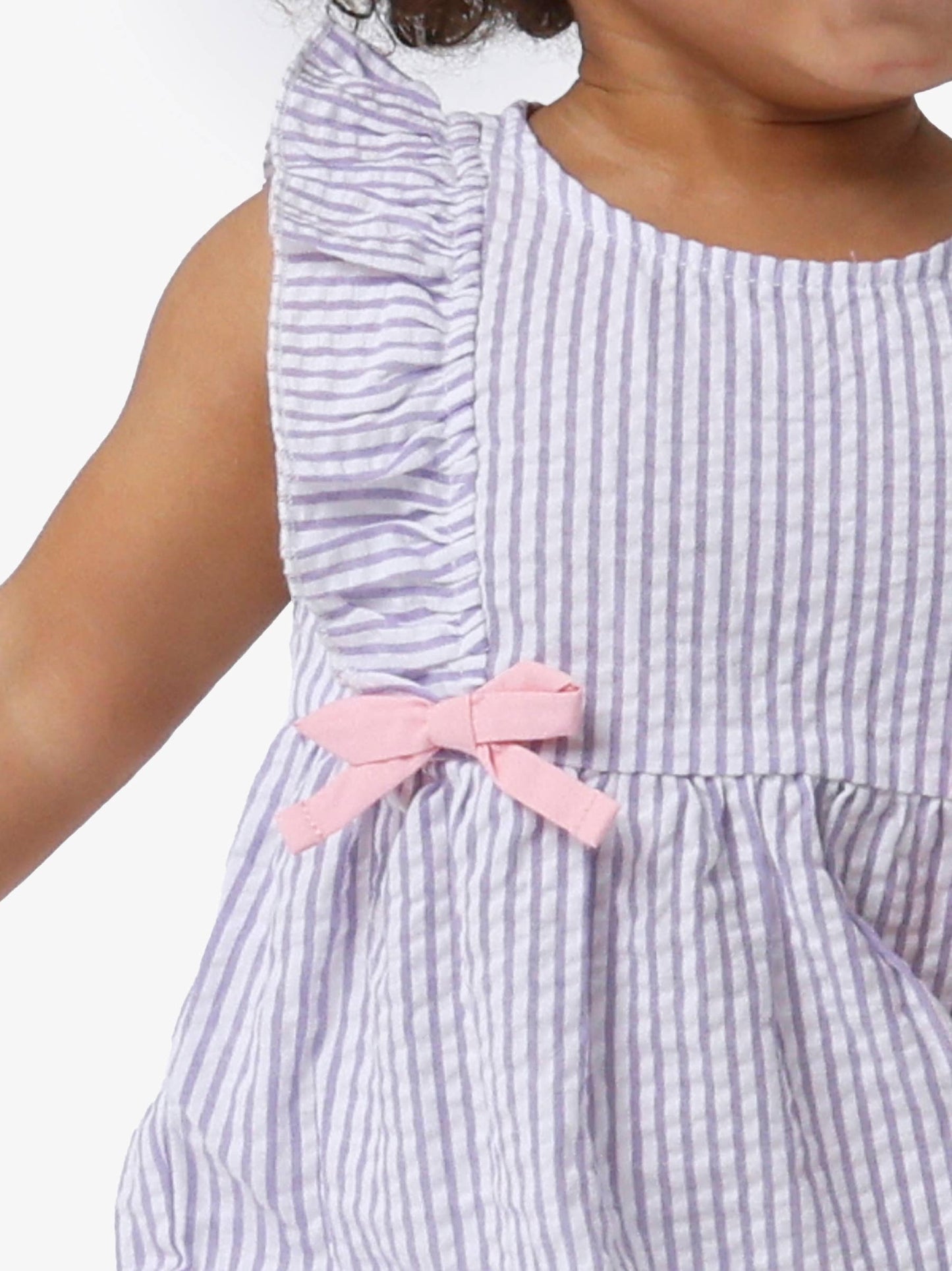 Baby Girls Wisteria Purple Signature Seersucker Classic Ruffle Bubble Romper