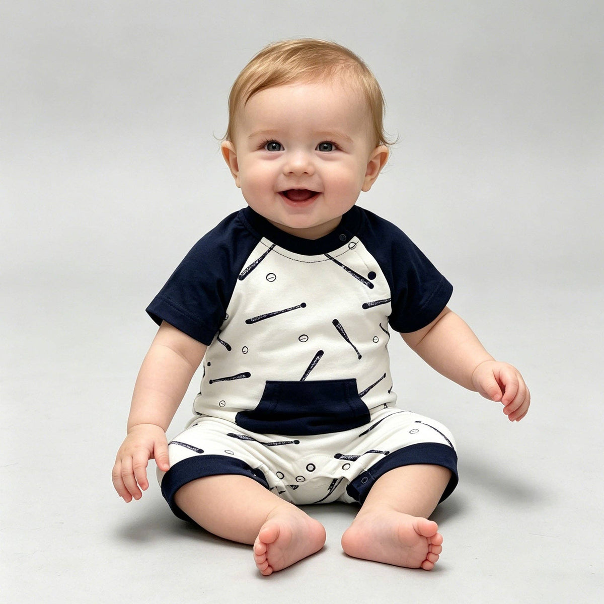 Kapital K Baby Boys White & Navy Baseball Raglan Romper